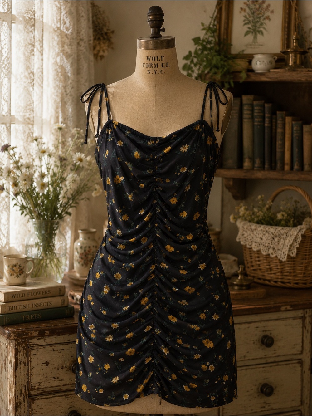Wild Honey Black Ruched Mini Floral, Mini Dress